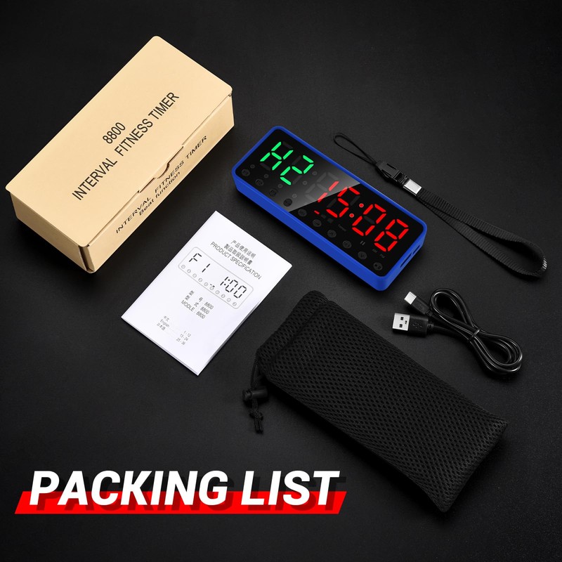 HONMAX Portable Gym Timer, Interval Fitness Timer (Blue)