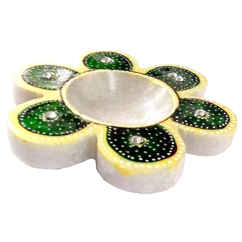 Purpledip Gorgeous Marble Diya Oil Lamp T Light Holder: Glowing