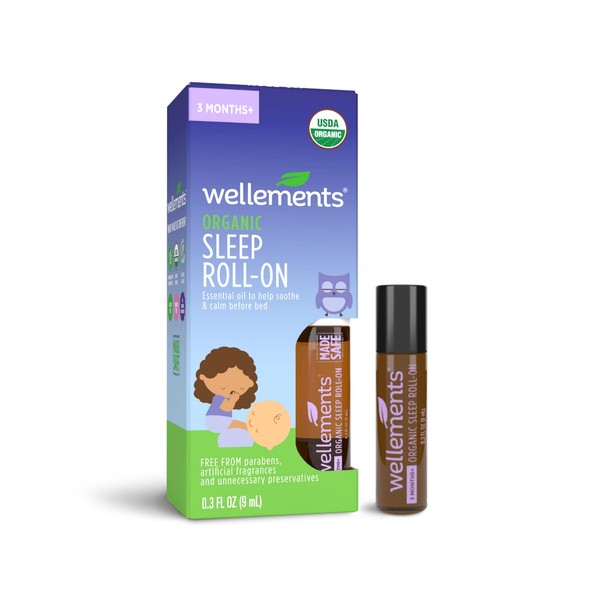 Wellements Organic Baby Sleep Roll On | Calming & Soothing 100% Pure Essential Oil for Bedtime, Made with Organic Lavender & Chamomile, No Melatonin, Parabens, or Preservatives | 3 Months+, 0.3 Fl Oz