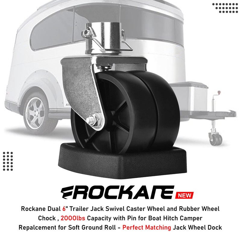Rockane Dual 6'' Trailer Jack Swivel Caster Wheel Replacement with