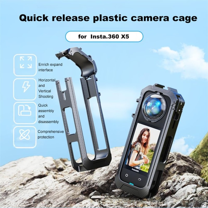 Camera Cage for Insta.360 X5, Magnetic Quick-Release Frame with Side-Window