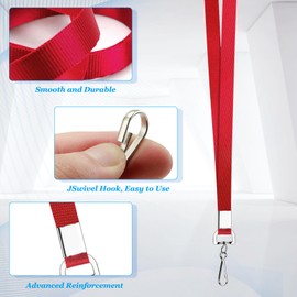 50 Pack Bulk Lanyard for ID Badge Holder Durable Flat Lanyard with Swivel Hook and Badge Clip (Red)