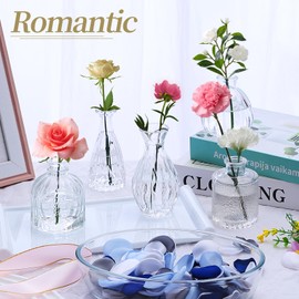 YINGERHUAN Set of 20 Glass Bud Vases,Small Clear Vases,Wedding Centerpiece Table Decorations,Clear Vintage Embossed Mini Vases,Flower Arrangements in Vases for Party or Home Decor