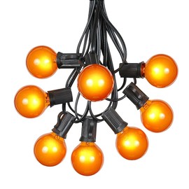 G40 Patio String Lights With 25 Orange Globe Bulbs - Vintage Backyard Patio Lights - Black Wire - 25 Foot