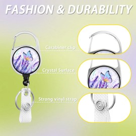 Purple ID Badge Holder with Retractable Lanyard,Lavender Butterfly Badge Holder with Detachable Reel Clip,Work Name Tag Breakaway Lanyard Vertical ID Card Protector Case for Women Doctor Teacher