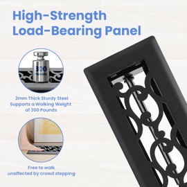 Howeall 2x12 Inches 2 Pack Heavy Duty Walkable Floor Register - Easy Adjust Air Supply Lever Decorative Floor Vent Covers - Savannah Design Vent Covers for Home - Matte Black