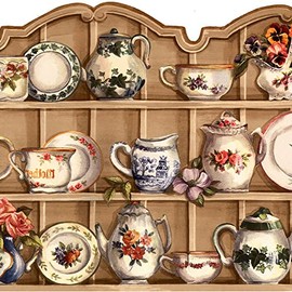 Concord Wallcoverings Wallpaper Border Country Pattern Cups Pots Shelves Flowers Faith for Kitchen Dining Room Living Room, Beige Pink White Brown, 15 Feet by 10 Inches HH90221B