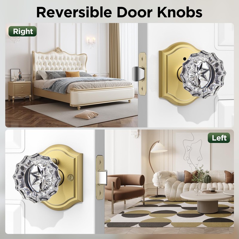 MAXECURITY 1 Pack Glass Door Knob, Rosette Shaped Crystal Door