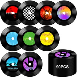 uyakhom 90 Pcs 13 Inch 1950's Rock and Roll Vinyl Record Paper Placemat Round Disposable Music Coasters for Drinks Classic Vintage Party Table Mats for Anniversary Dining Home Decorations