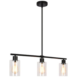 TYNEWRGY Black Kitchen Island Lighting, 3-Light Modern Pendant Light Fixture with Glass Shades, Rustic Farmhouse Chandelier, Hanging Light fixtures for Kitchen Island Living Dining Room Bedroom Foyer