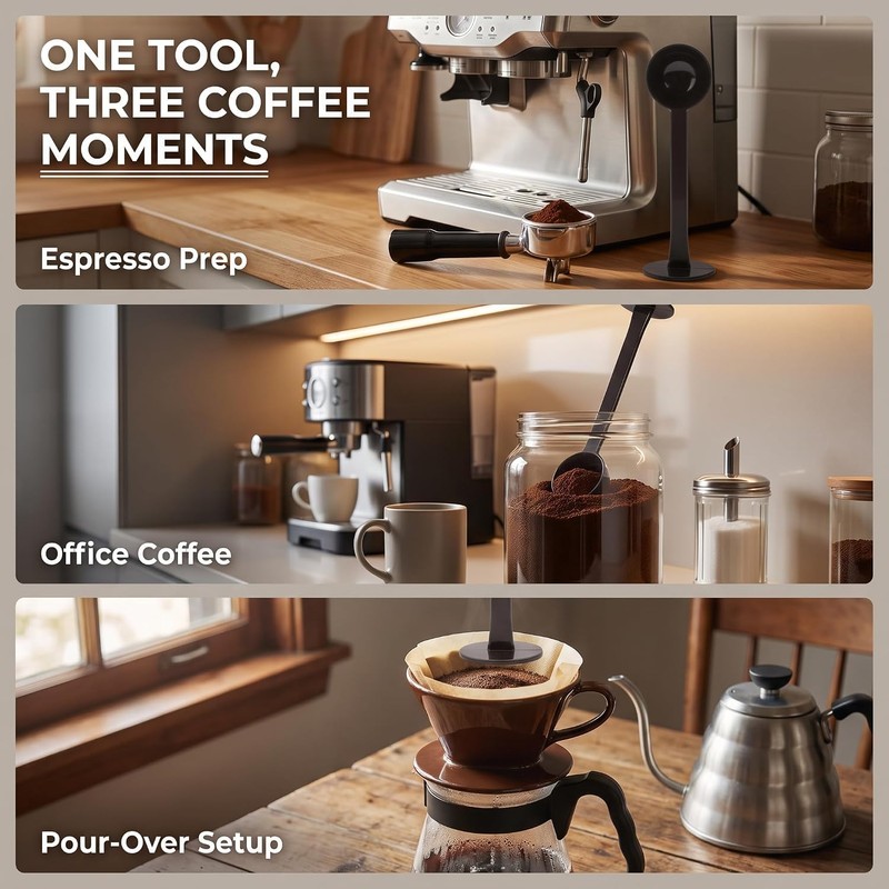 Black 2-In-1 Espresso Coffee Bean Spoon Tamping Scoop Tamper Tea