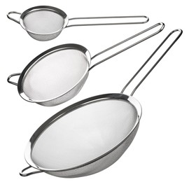 Galvog® 3Pc Stainless Steel Strainer and Sieve Sifter Set | 8cm, 14cm, 20cm Fine Mesh Strainers with Handle | Easy to Use & Wash - for Cooking Baking Rinsing & Washing