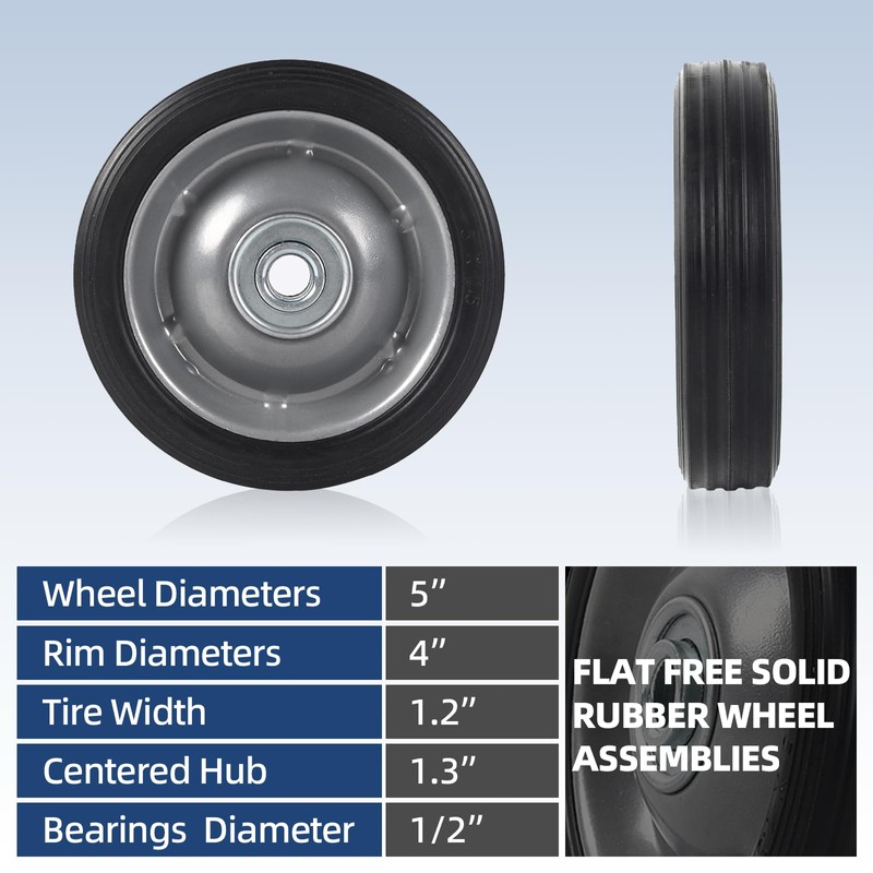 AR-PRO (2-Pack) 5" x 1.2" Flat Free Solid Rubber Wheel