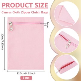BENECREAT 3 Pack Sew in Side Pocket with Zipper, 20x12.5cm/ 7.87x4.92inch Canvas Cloth Hidden Pocket for Jackets Sweatshirts Travel Accessories, Pink
