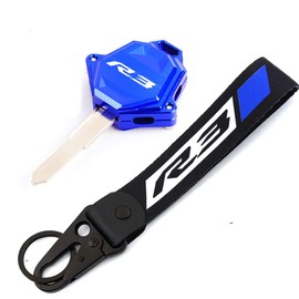 MOWOK Fit For YAMAHA R3 YZF-R3 YZFR3 r3 Motorcycle accessories CNC Aluminum Key Case Cover Key Shell Keychain Keyring Chain, Blue, normal