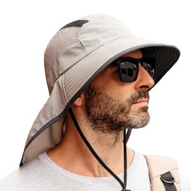 TOP-EX M/L/XL/XXL Unisex Mens Sun Hat with Neck Flap Sunglass Lock UPF 50 Wide Brim Fishing Hats Hiking Safari Hat Waterproof & Packable Light Grey L/XL