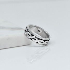 Treasure Bay WOMENS MENS 6.5MM Band Skulls, Celtic Knot, Braid 925 Sterling Silver Spinner/Spinning/Spin Ring Stress Relief Ring Size L M N P R T W Y (Celtic Braid, L)