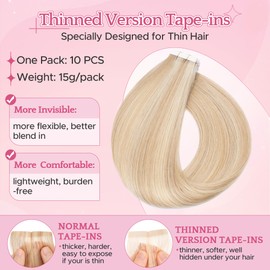 SEGO Pro Tape in Hair Extensions Human Hair Thin Tape Extensions Straight Natural Look for Women, 20 Inch 10 Pcs 15g (Ash Blonde mix Bleach Blonde)