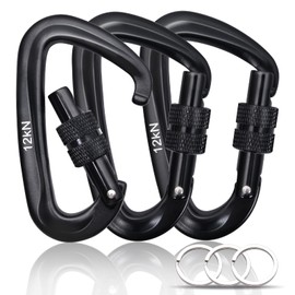 Locking Carabiner Clips 12KN Load Capacity 3-Pack 7075 Aircraft Aluminum - Heavy Duty, Rust-Resistant, Multi-Purpose for Dog Leash,Securing Pets, Hook Camping, Hiking, Fishing, Travel, Hammock, Yoga
