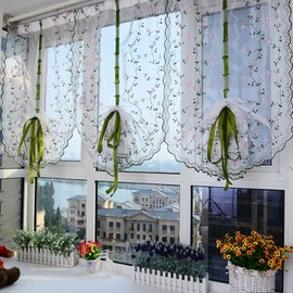 Embroidered Roman Sheer Curtain Classical Floral Window Screen Elegant Embroidered Roman Shade for Bedroom Balcony 1.5m/59.1in Height