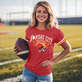 Football Shirts for Women Game Day Tshirt Football Team Fans Gift Tees Sport Season Short Sleeve Tops Red