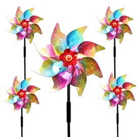 5PCS Bird Scarers Windmills For Garden,Multicolour Reflective Bird Deterrent Windmill Pigeon Deterrent Windmills for Garden Windmills for Children (5PCS Color stripe windmill)