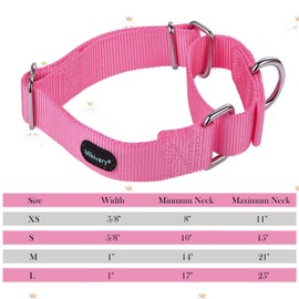 Mikivery Martingale Dog Collar Nylon Adjustable and Safety Choke Training Pink Comfortable Metal Buckle Pet Collars for Small Medium and Large Dogs
