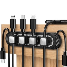 Dracool Magnetic Cable Holder 6 Slots Cable Clips Cable Management Wire Organizer Under Desk Self Adhesive Sticky for USB Cord Wall Nightstand Car Charging Power Office Home Wire Clips - Black