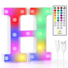 mooncow Rechargeable Light Up Letters，Durable Marquee Letters,Colorful Initial Night Light for Kids with Remote,Led Lights for Bedroom,Gift Wrap Gifts,Bedroom Decor,Wall Decor,Party Decorations (H)