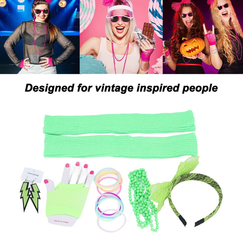 80s Earring Neon Headband Set Accessories Silicone Light Bracelets Headband