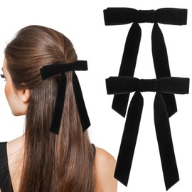 FOMIYES 2 Pcs Black Hair Bows, Velvet Ribbon Hair Bows, Thin Hair Bows, Small Hair Bows for Women Bow Hair Accessories, French Automatic Hair Clip