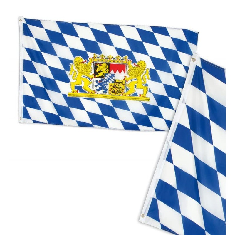 KarnevalsTeufel.de Bavaria Flag Blue/White with Bavarian Crest Decoration for Folk