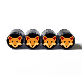 Orange Fox Face Tire Valve Caps - Black Aluminum - Set of Four