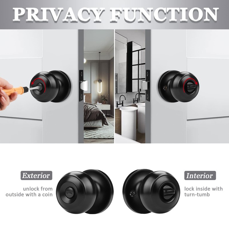 Probrico 10 Pack Round Privacy Door Knob(Thumb Turn Lock on