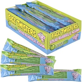 Face Twisters Sour Bubble Gum Straws, Green Apple, 2 Ounce (Pack of 12)