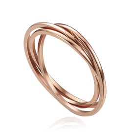 VQYSKO Triple Interlocked Rolling Ring for Women-Stainless Steel Stacking Cross Rings in Silver/Gold/Rose gold Minimalist Promise Ring for Love/Engagement/Wedding, Size 4-12 (Rose Gold, 3)
