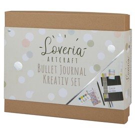 Loveria Bullet Journal Set with Notebook and Pens - A5 Dotted Black 192 Pages Including 3 Pens, Over 250 Stickers, Washi Tape Tape, Paper Clips, Ruler and Pencils