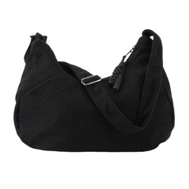 FloralGrace Large Crescent Moon Crossbody Bag Women's Shoulder Bag, Cord Bag, Crossbody Bag, Corduroy Shoulder Bag, Hobo Bag, Shoulder Bag (Beige), black, L