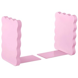 Skyygemm Wood Scalloped Bookends for Shelves, Non Slip Decorative Cute Aesthetic Preppy Heavy Duty Book Ends Organizer Stopper for Nursery Home Decor Office(Light Pink)