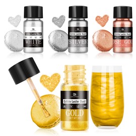 Edible Glitter Set - 4 Colours Metallic Edible Glitter Powder - Tasteless Powder for Drinks & Cakes, Cocktail Decoration Food Colouring Powder Glitter Edible Glitter (5 g / Bottle)