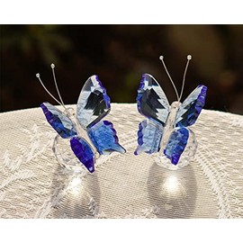 kanpura Figuritas de mariposa de cristal, coleccionables de mariposas azules de cristales, figuras de animales de cristal para decoración del hogar, boda, colección de regalos para mujeres (paquete de 2)