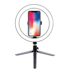 PHOTOLUX LED Ring Light with Desktop Tripod, 10 inch Dimmable Ring Light, 3 Colour Modes and 10 Brightness Levels, USB Powered, Phone Holder for Live Streaming, Make Up, Camera, Selfie