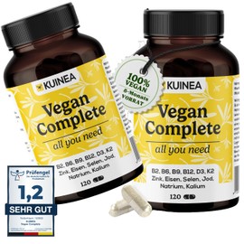 2 x 120 Capsules Vegan Complex - All in One Vitamins I 8-Month Supply I Vitamin B12 Vegan + D3 + K2 + B2 + B9 + B6 + Zinc + Iron + Selenium + Iodine + Sodium + Potassium - Vegan Vitamins, Vegan