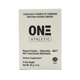 ON3 Athletic Protein Greens Supplement with chlorella, eleuthero and MCT Powder, Travel Box 5-Day Supply (5 Single Serve Packets) 17g