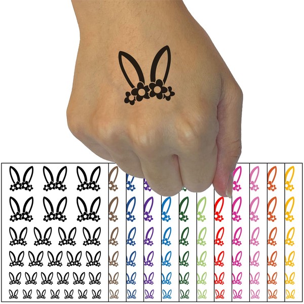 Easter Bunny Ears with Flower Crown Temporary Tattoo Water Resistant
