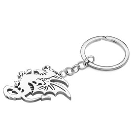 HUAGEO Stainless Steel Dragon Keychain Fantasy Dinosaur Bags Car Key Rings Backpack For Women Charms Gifts Purse Accessories (Silver)