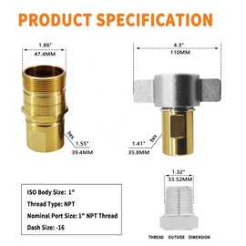GLOCRORET 1" NPT Wet-Line Wing Nut Hydraulic Quick Disconnect Coupler/Coupling Set, Heavy-Duty Brass for Industrial Hydraulic Systems