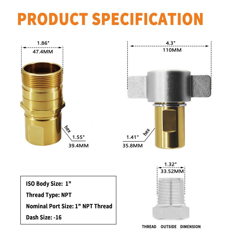 GLOCRORET 1" NPT Wet-Line Wing Nut Hydraulic Quick Disconnect Coupler/Coupling
