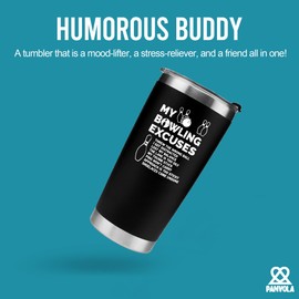 My Bowling Excuses Bowling Gifts for Men Women Coach Bowling Balls and Pins Funny Sports Player Dad Boyfriend Vacuum Insulated Stainless Steel Tumbler With Removable Lid And Straw 20 oz Black