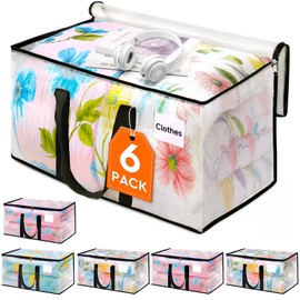HomeHacks Clear Moving Bags Heavy Duty 6 Pack, Storage Bags with Zipper, Extra Thick Handles & Waterproof Packing Boxes for Moving, Camping, Home Organization 76L/20Gal (28.7"x11.8"x13.8")
